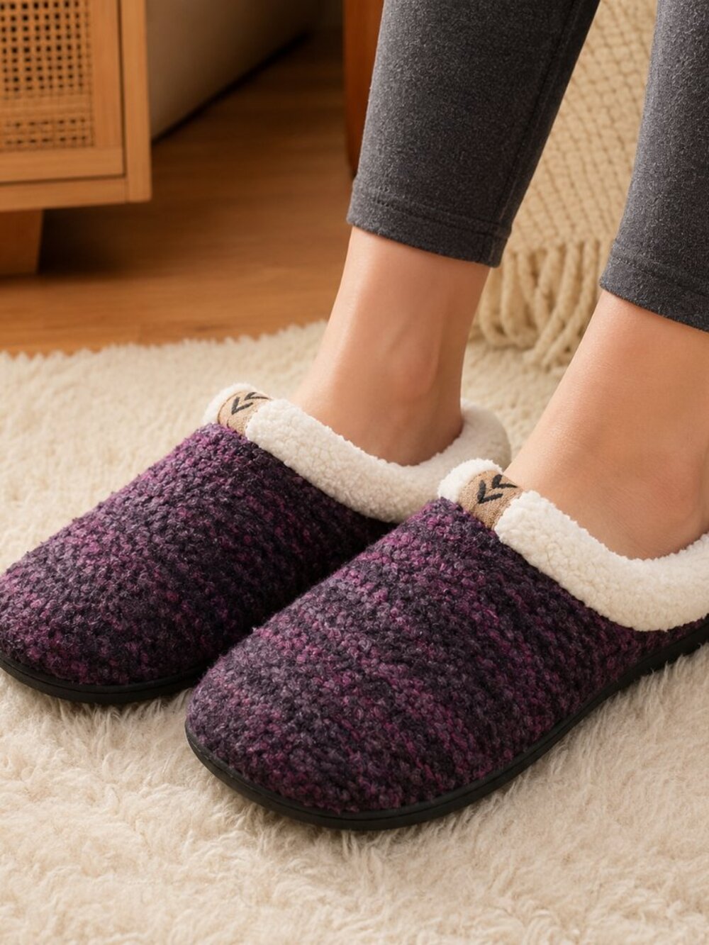 Purple Knit Fleece Lined Memory Foam Slippers Size 7–7.5 NWT